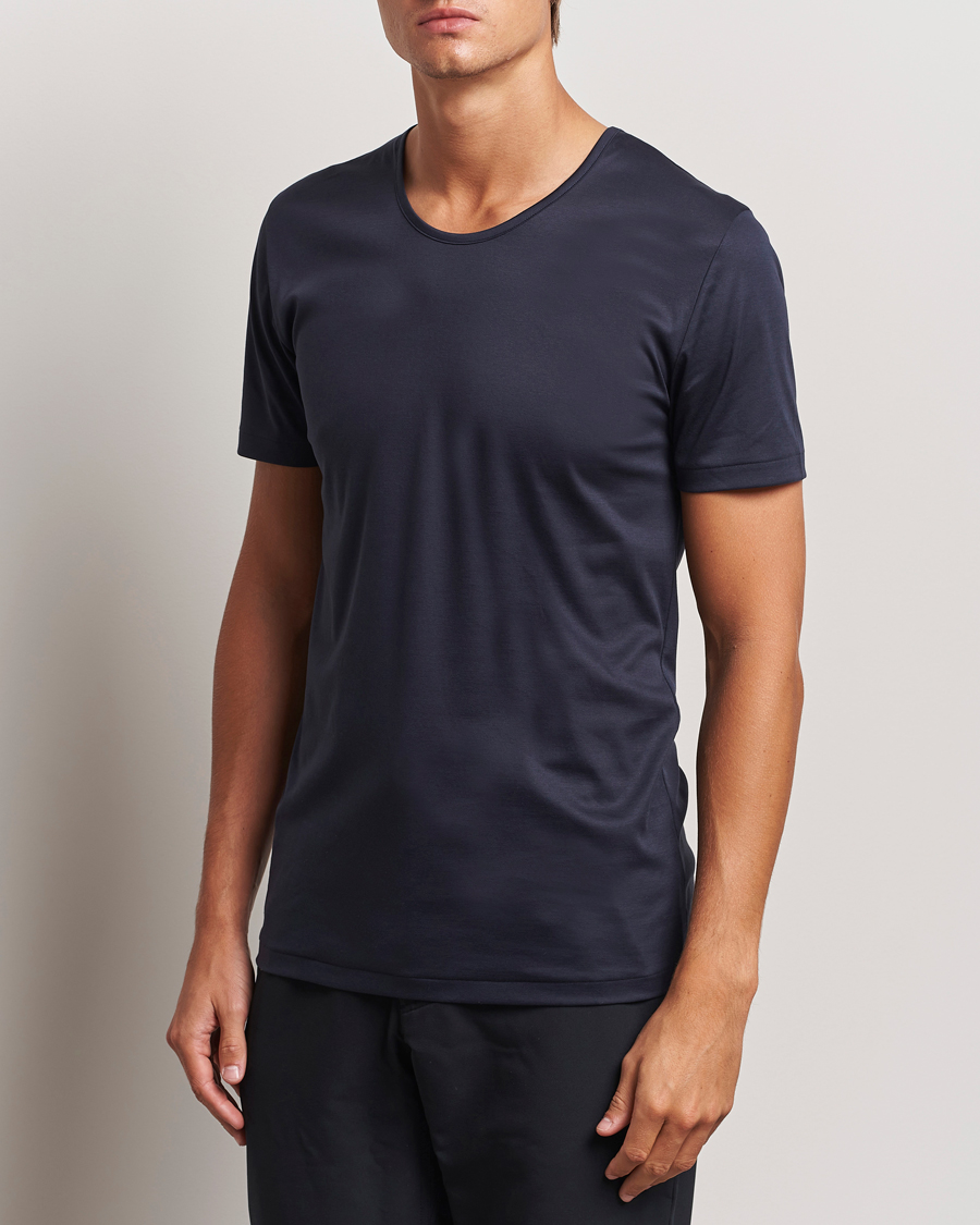 Heren | T-shirts | Zimmerli of Switzerland | Sea Island Cotton Crew Neck T-shirt Navy