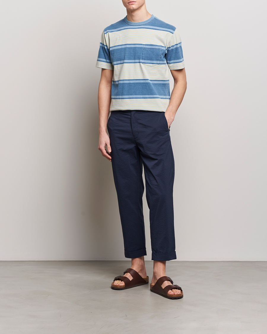 Homme | T-shirts | BEAMS PLUS | Indigo Dyed Striped T-Shirt Sax Blue