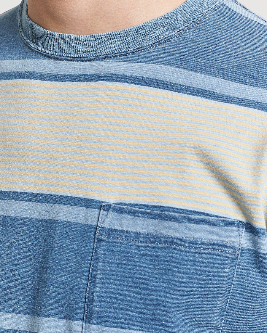 Homme | T-shirts | BEAMS PLUS | Indigo Dyed Striped T-Shirt Sax Blue