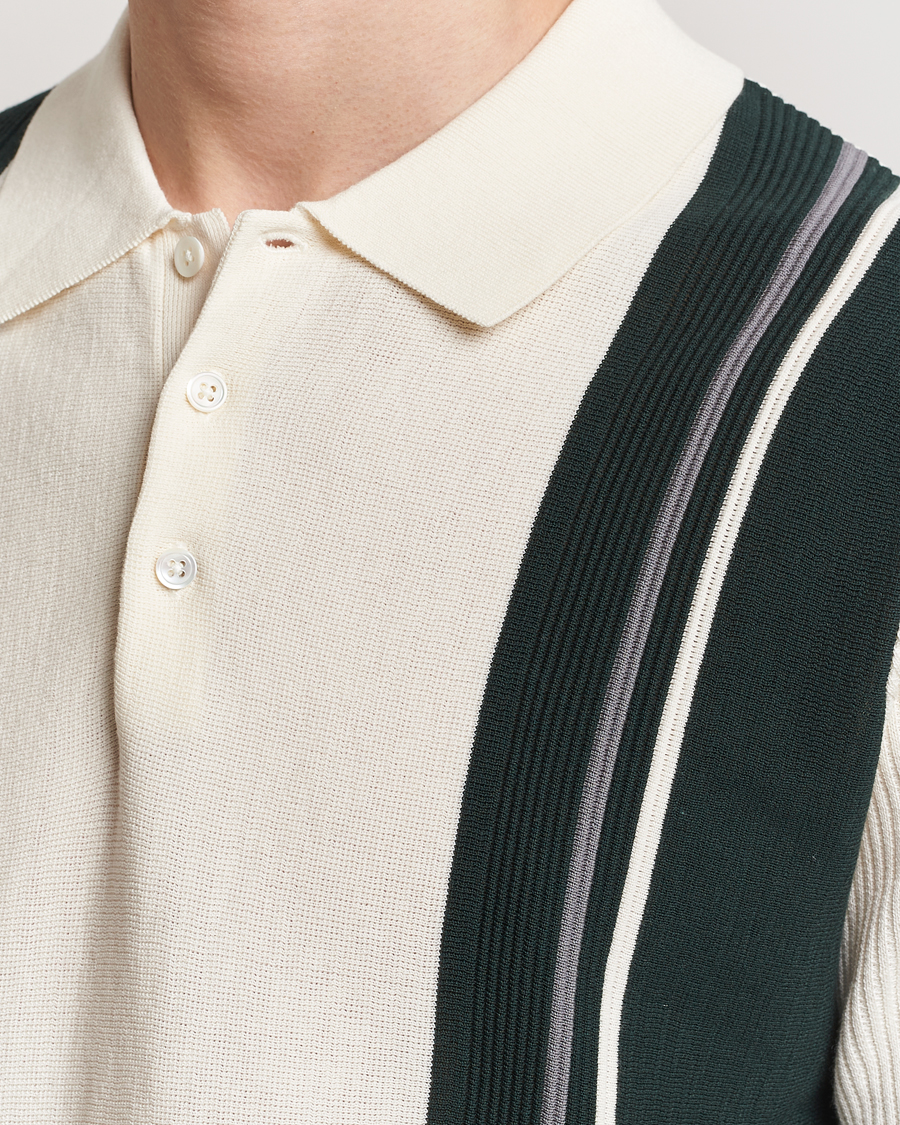 Heren | Polo's | BEAMS PLUS | Knit Stripe Short Sleeve Polo White/Green