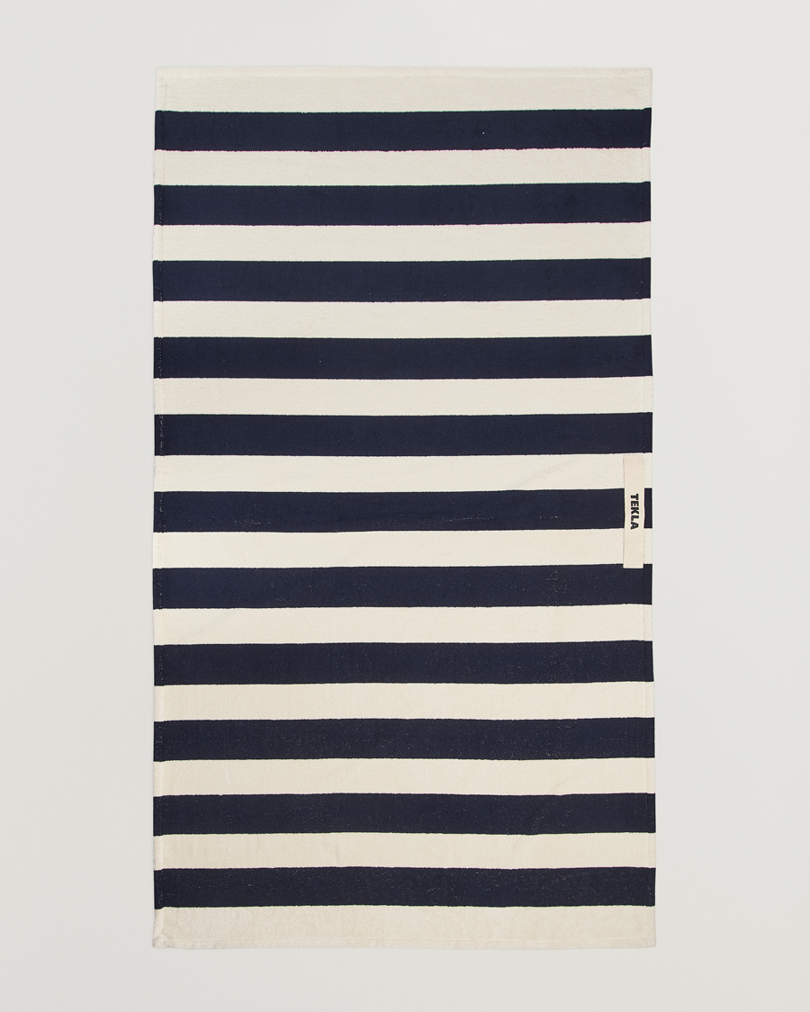 Heren | Tekla Organic Terry Beach Towel Navy Stripes | Tekla | Organic Terry Beach Towel Navy Stripes