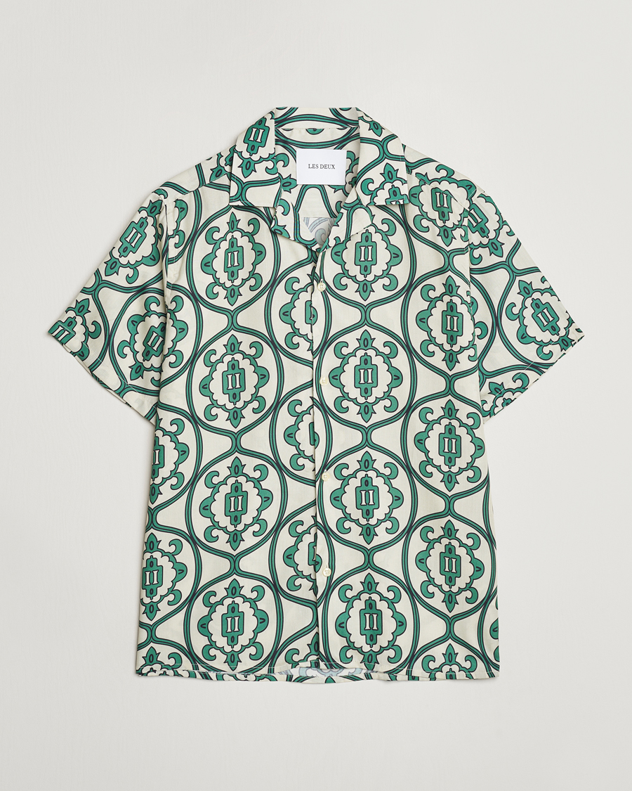 Heren | Overhemden | LES DEUX | Ornament Print Tencel Shirt Ivory/Green