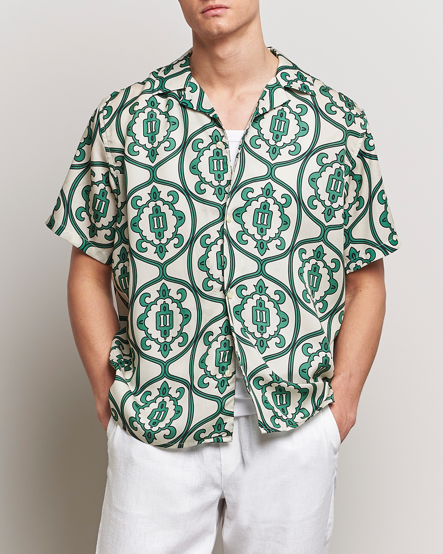 Heren | Overhemden | LES DEUX | Ornament Print Tencel Shirt Ivory/Green