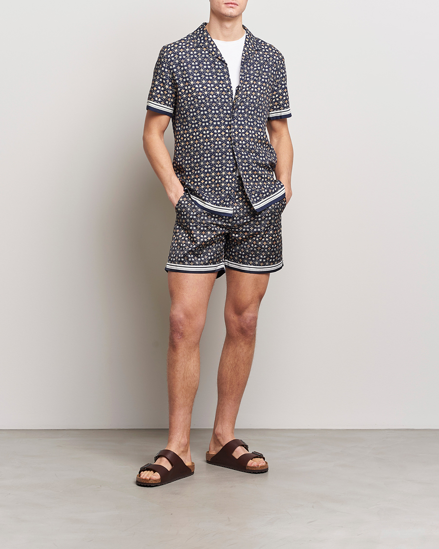 Homme | Chemises | Orlebar Brown | Hibbert Fiore Viscose/Linen Printed Shirt Night Iris