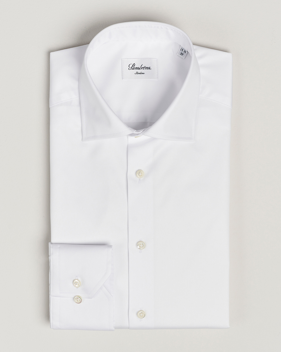 Heren | Overhemden | Stenströms | Slimline Cotton Twill Cut Away Shirt White
