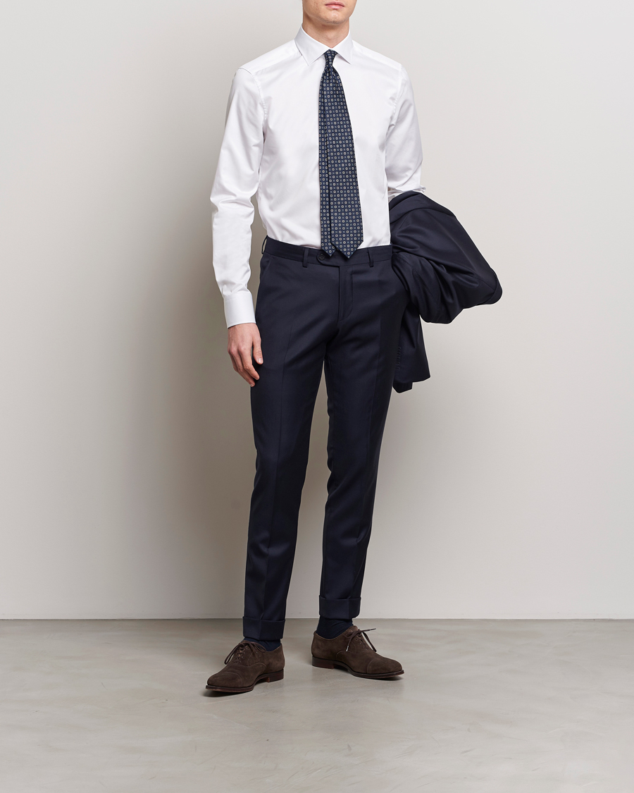 Heren | Overhemden | Stenströms | Slimline Cotton Twill Cut Away Shirt White