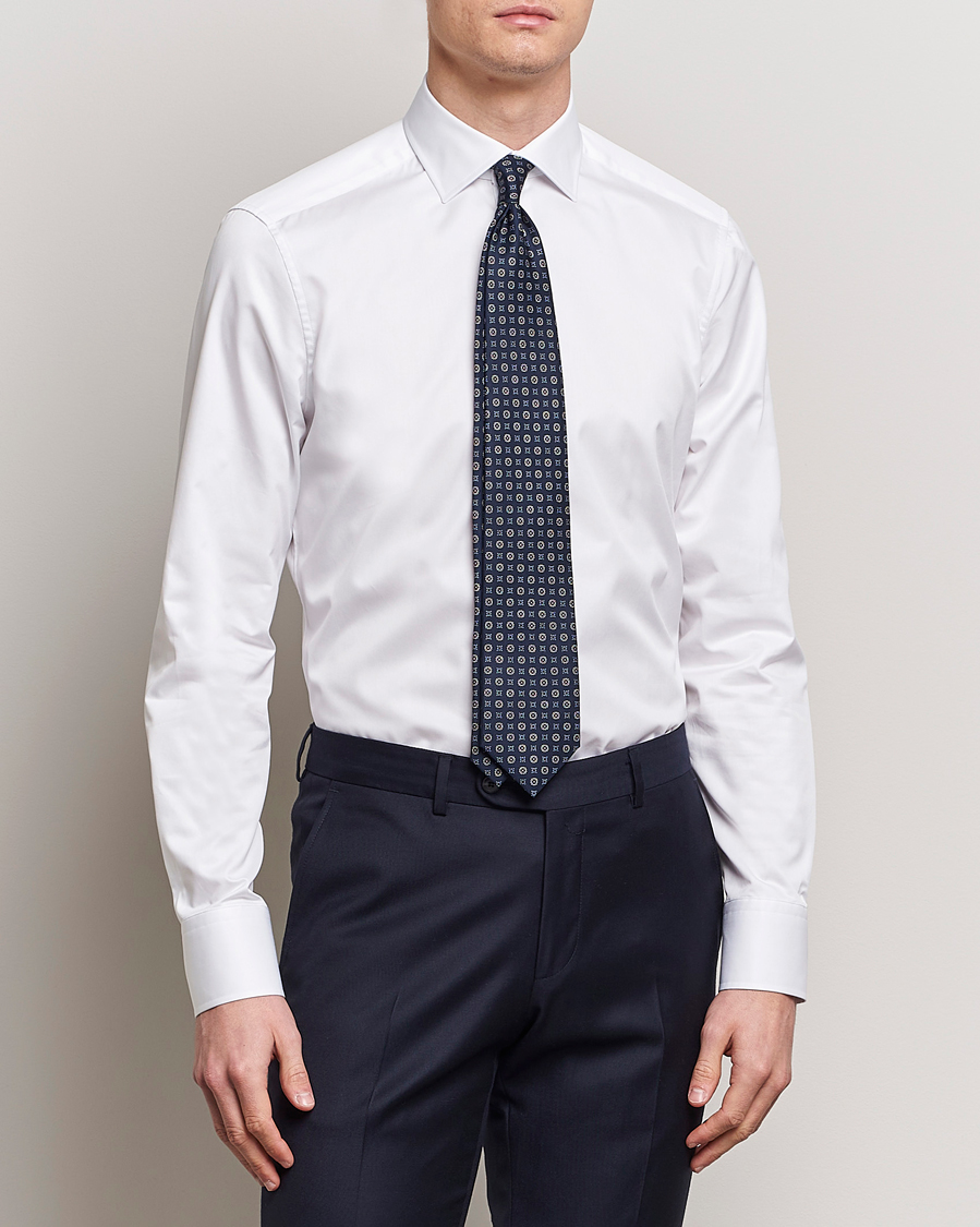 Heren | Overhemden | Stenströms | Slimline Cotton Twill Cut Away Shirt White