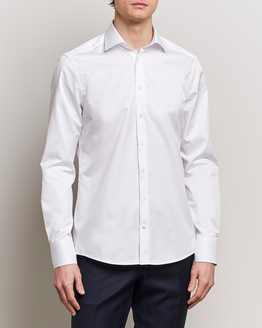Heren | Overhemden | Stenströms | Slimline Cotton Twill Cut Away Shirt White