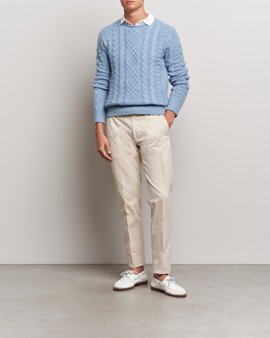 Heren | Truien | Polo Ralph Lauren | Cotton Aran Knitted Sweater Light Chambray Heather