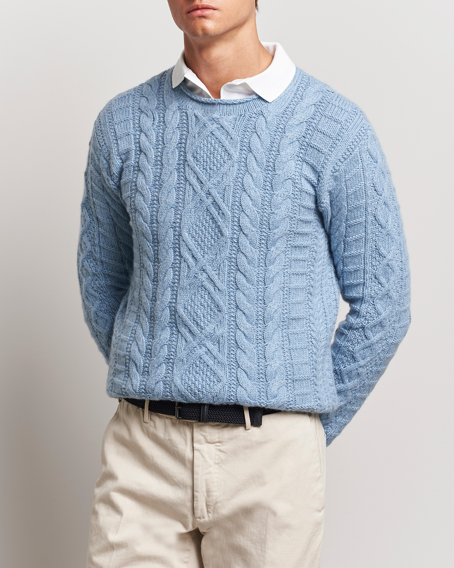 Heren | Truien | Polo Ralph Lauren | Cotton Aran Knitted Sweater Light Chambray Heather