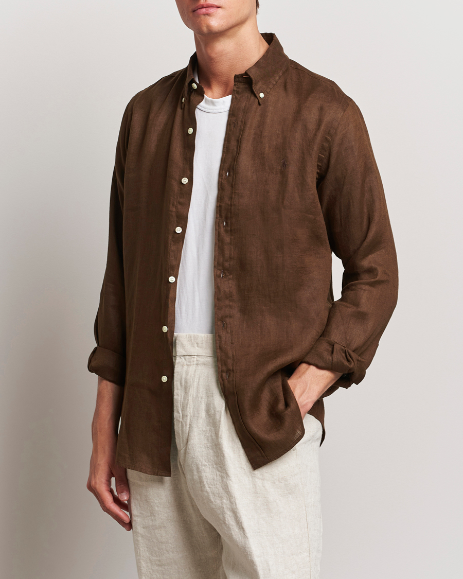 Homme | Chemises | Polo Ralph Lauren | Custom Fit Linen Button Down Chocolate Mousse