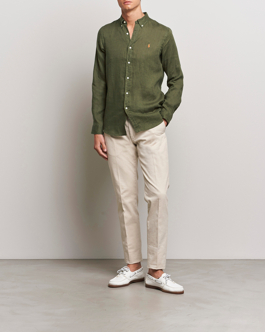 Heren | Overhemden | Polo Ralph Lauren | Slim Fit Linen Button Down Shirt Thermal Green