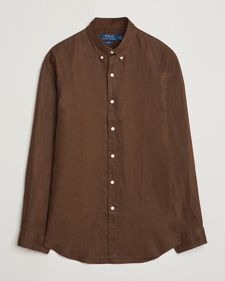 Homme | Chemises | Polo Ralph Lauren | Slim Fit Linen Button Down Shirt Chocolate Mousse