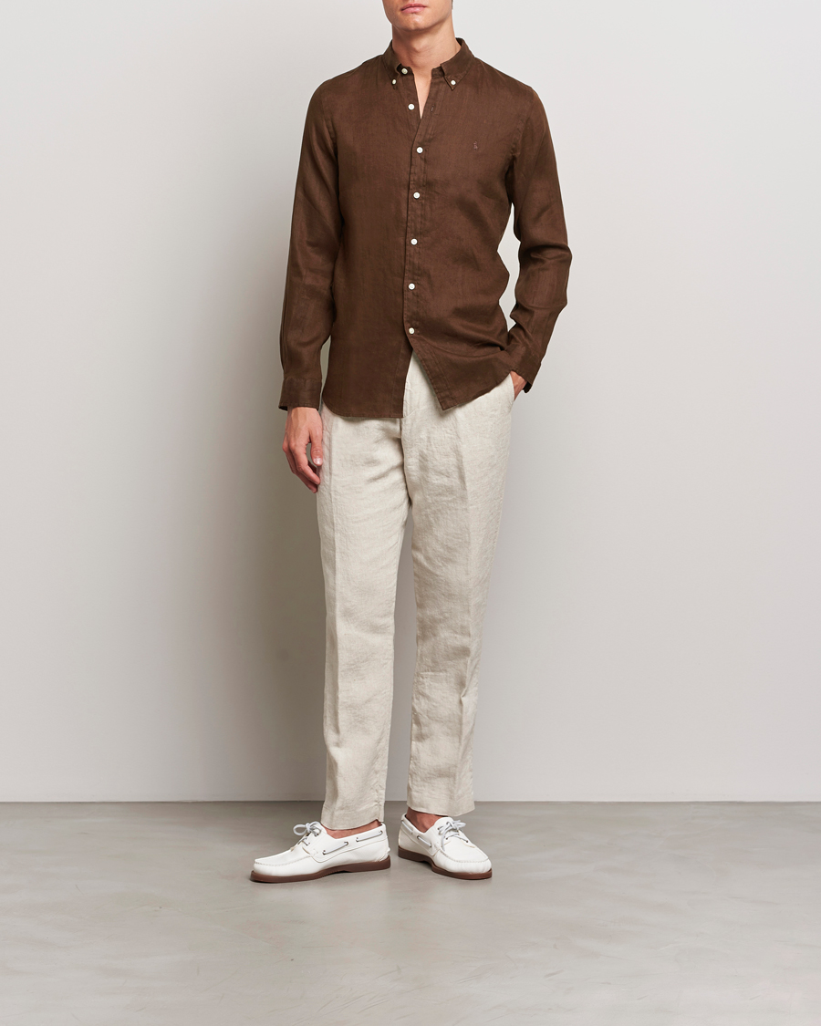 Homme | Chemises | Polo Ralph Lauren | Slim Fit Linen Button Down Shirt Chocolate Mousse