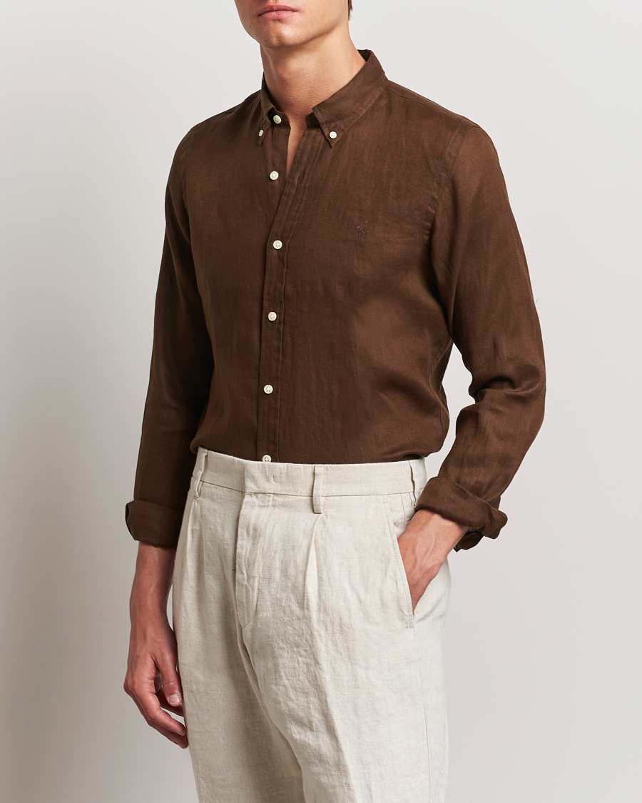 Homme | Chemises | Polo Ralph Lauren | Slim Fit Linen Button Down Shirt Chocolate Mousse
