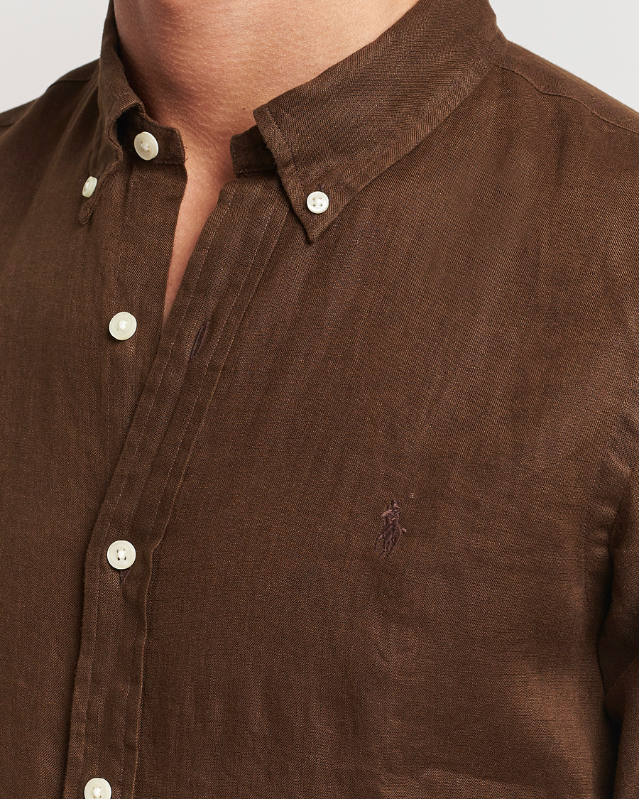 Homme | Chemises | Polo Ralph Lauren | Slim Fit Linen Button Down Shirt Chocolate Mousse