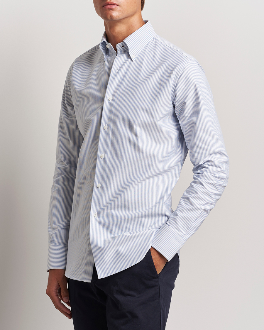 Homme | Chemises | Grigio | Oxford Button Down Shirt Light Blue Stripe