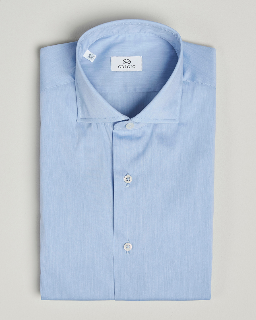 Heren | Overhemden | Grigio | Stretch Popeline Dress Shirt Light Blue