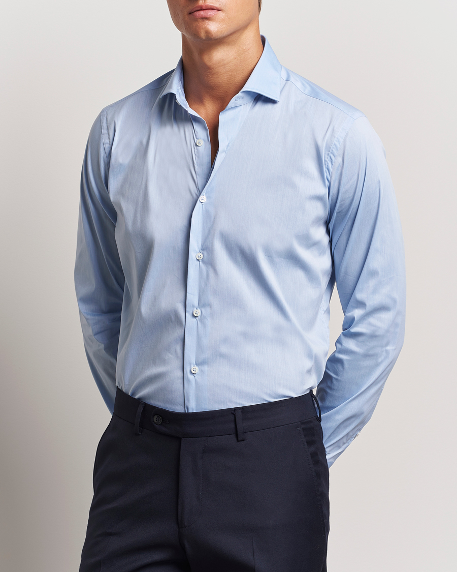 Heren | Overhemden | Grigio | Stretch Popeline Dress Shirt Light Blue