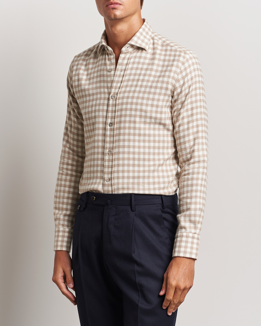 Homme | Chemises | Grigio | Washed Flannel Shirt Beige Check