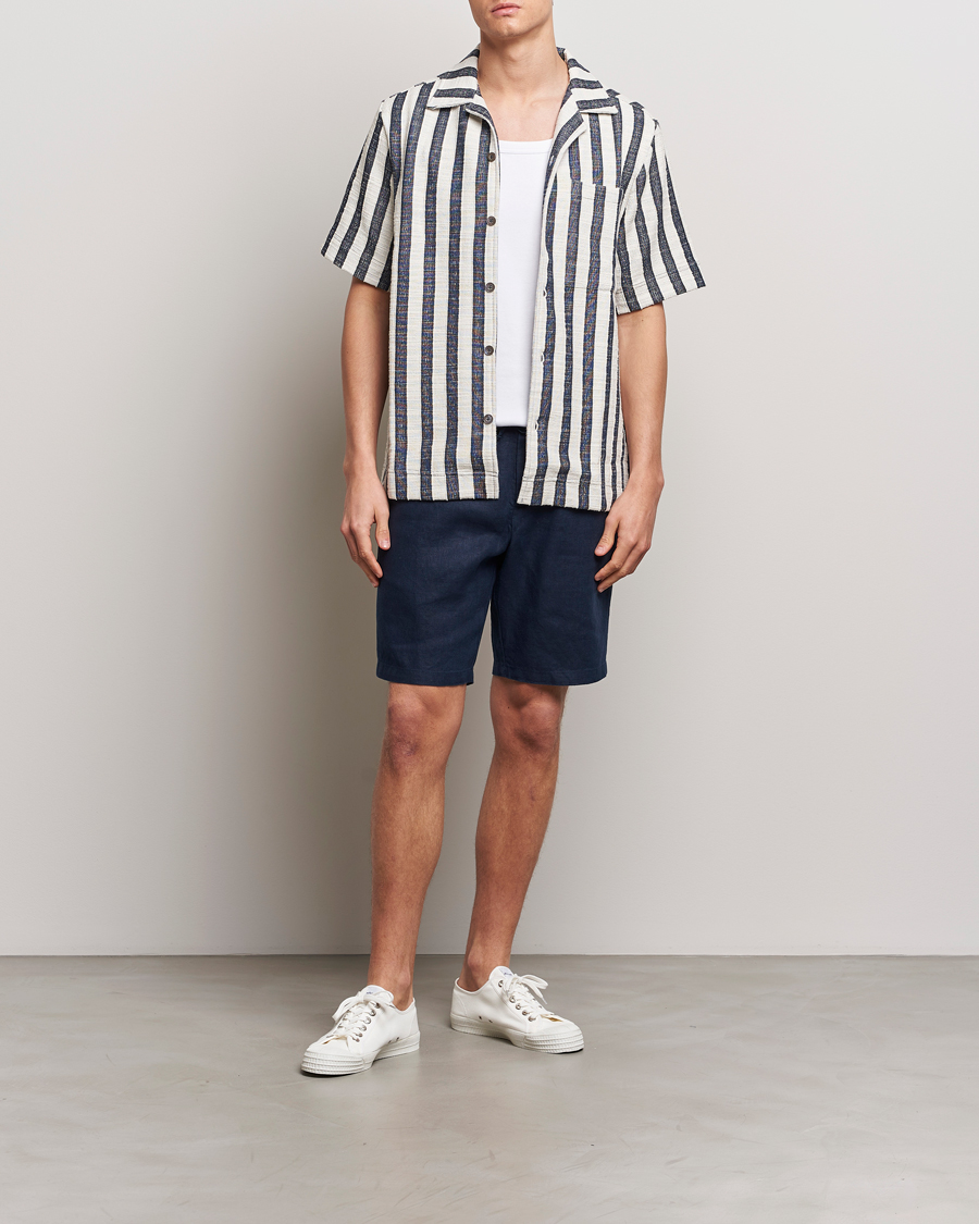 Heren | Korte broek | NN07 | Seb Linen Drawstring Shorts Navy Blue