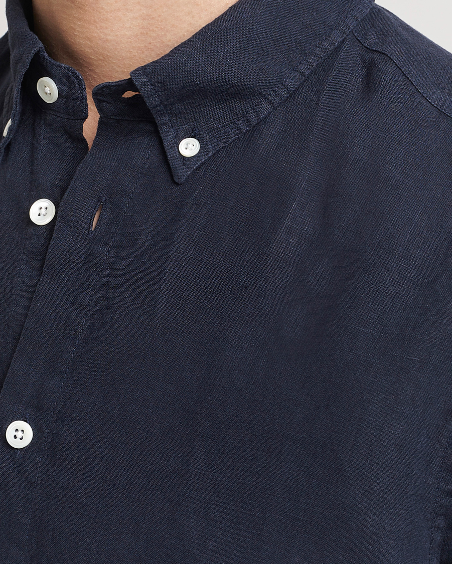 Heren | Overhemden | NN07 | Arne Linen Short Sleeve Shirt Navy Blue