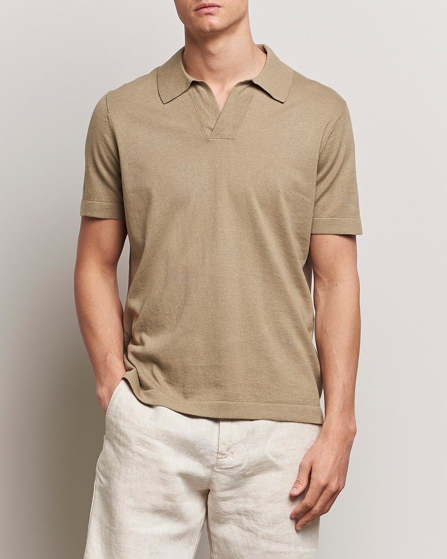 Homme | Polos | NN07 | Ryan Cotton/Linen Polo Greige