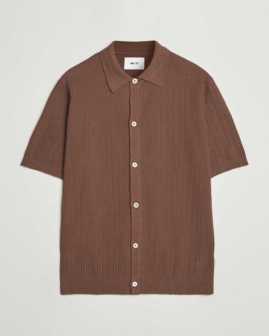 Homme | Chemises | NN07 | Nolan Knitted Shirt Sleeve Shirt Cocoa Brown