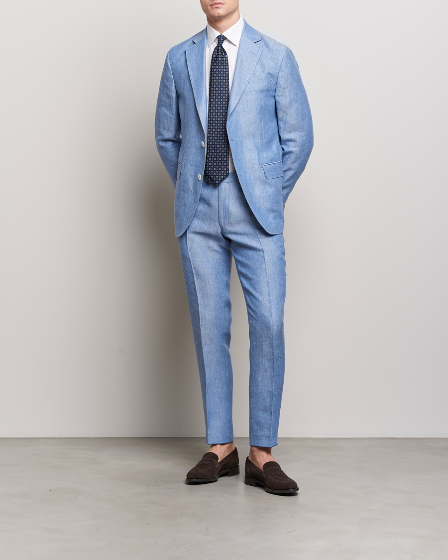 Homme | Pantalons | Oscar Jacobson | Denz Linen Trousers Smog Blue