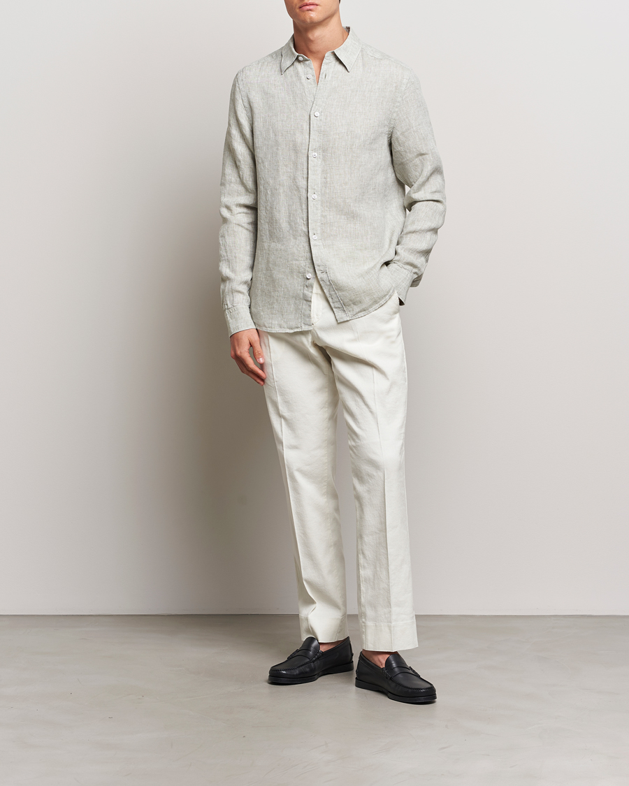 Heren | Overhemden | J.Lindeberg | Slim Linen Melange Shirt Oil Green