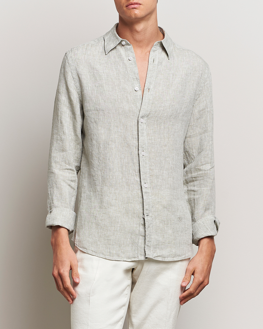 Heren | Overhemden | J.Lindeberg | Slim Linen Melange Shirt Oil Green