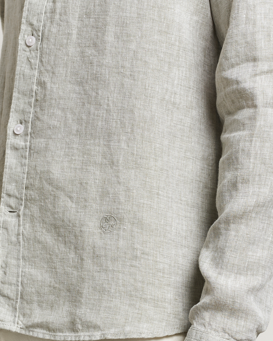 Heren | Overhemden | J.Lindeberg | Slim Linen Melange Shirt Oil Green