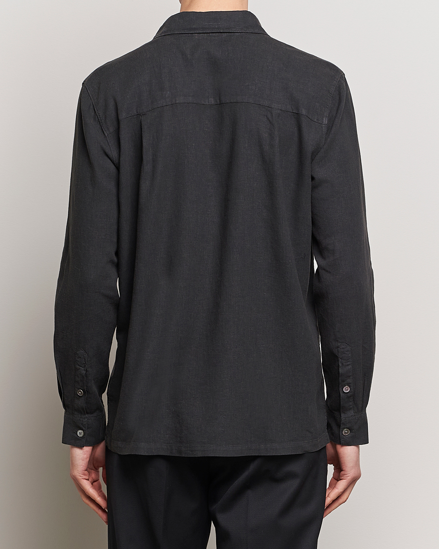 Heren | Overhemden | A Day's March | Balain Linen/Viscose Shirt Off Black