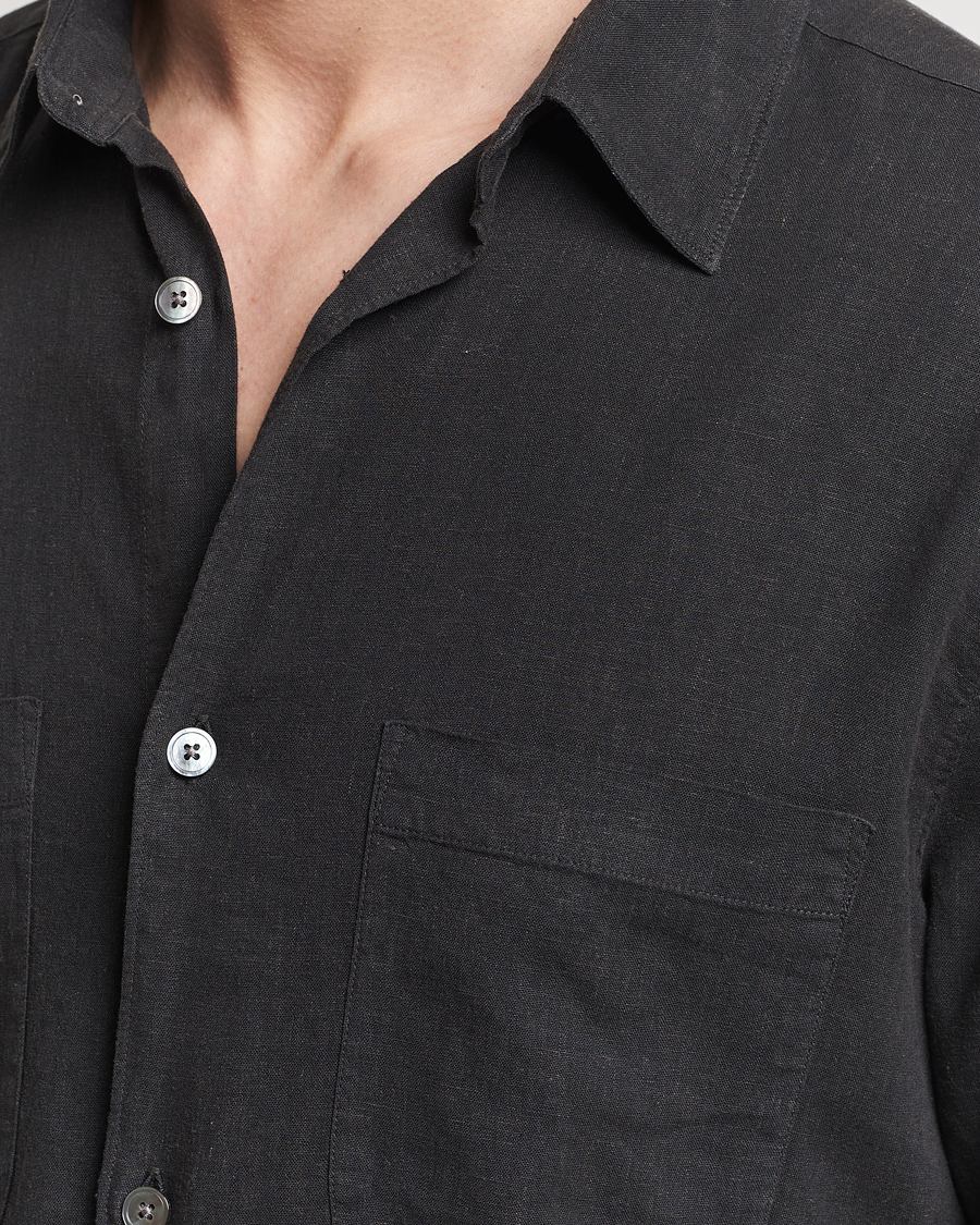 Heren | Overhemden | A Day's March | Balain Linen/Viscose Shirt Off Black