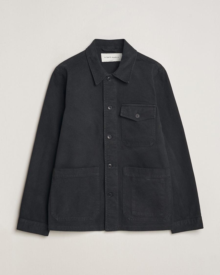 Heren | Overhemden | A Day's March | Patch Pocket Sturdy Twill Overshirt Off Black