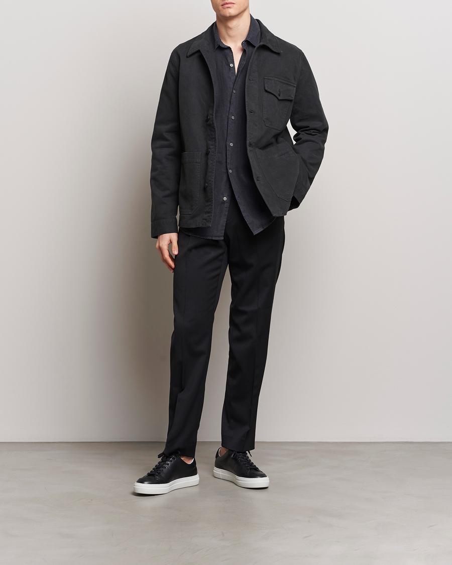 Heren | Overhemden | A Day's March | Patch Pocket Sturdy Twill Overshirt Off Black