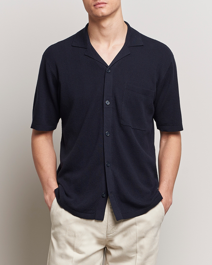 Homme | Chemises | A Day's March | Yamu Knitted Herringbone Shirt Navy