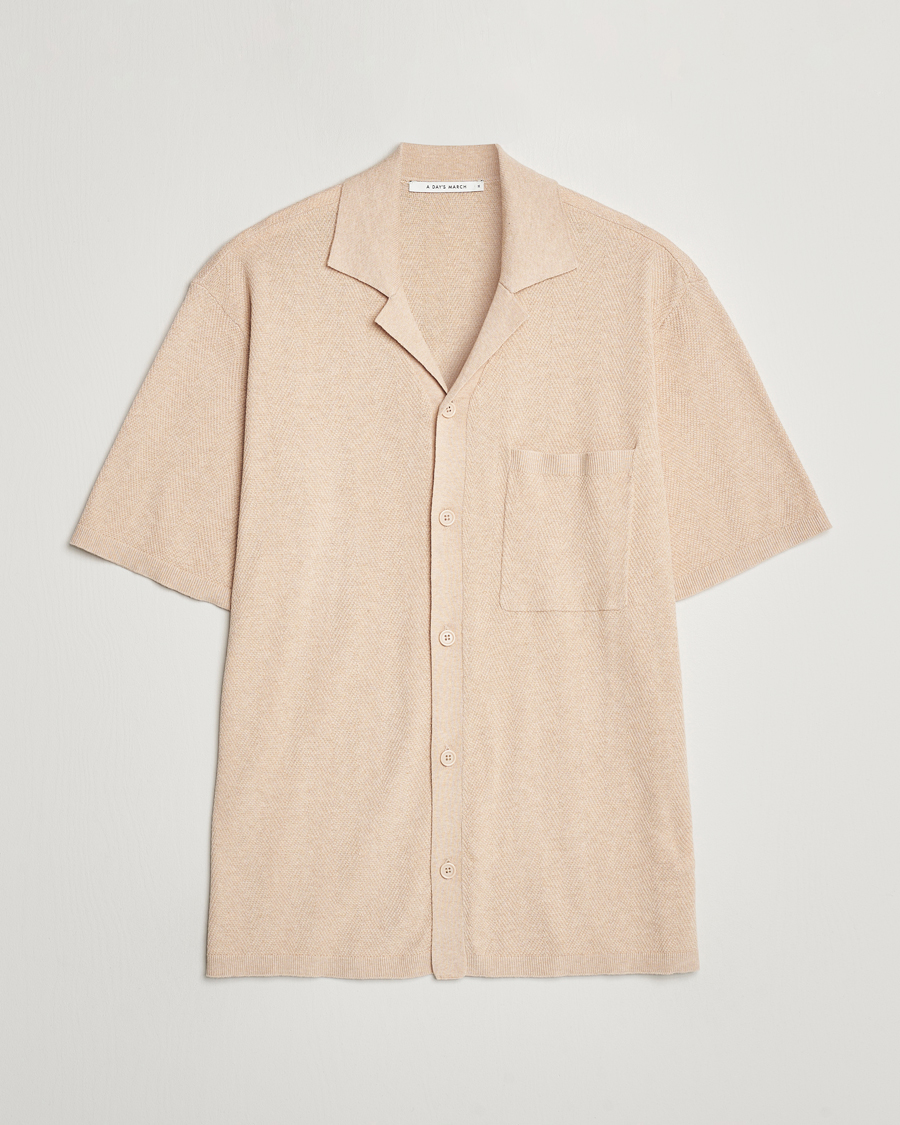 Heren | Overhemden | A Day's March | Yamu Knitted Herringbone Shirt Oyster
