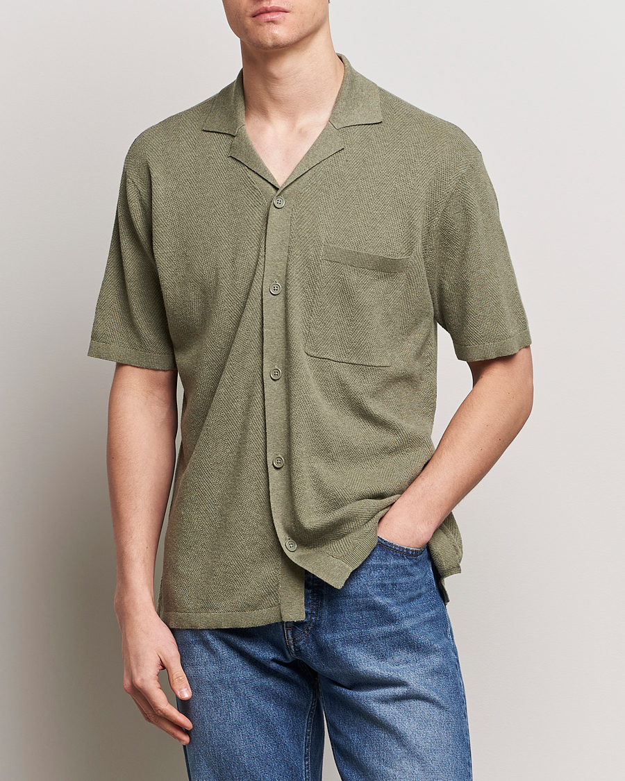 Homme | Chemises | A Day's March | Yamu Knitted Herringbone Shirt Olive