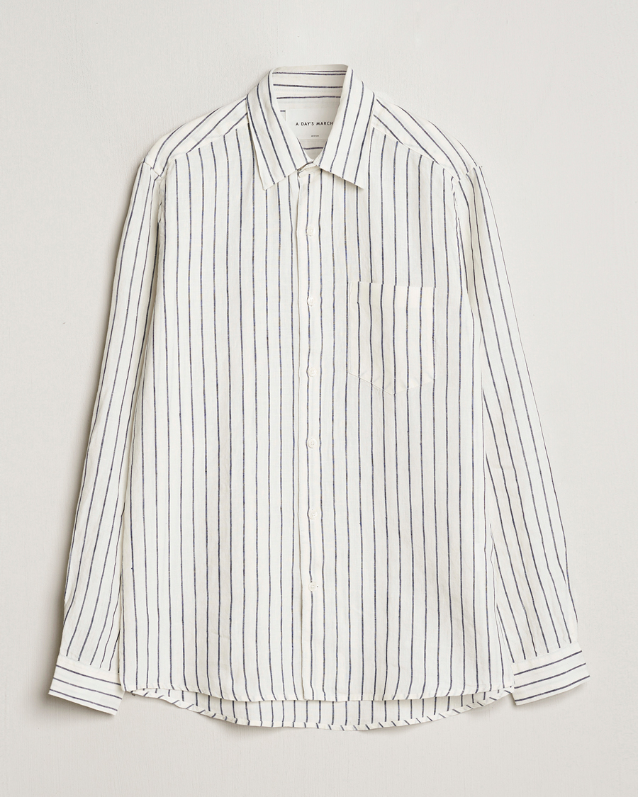 Homme | Chemises | A Day's March | Abu Striped Linen Shirt White/Navy