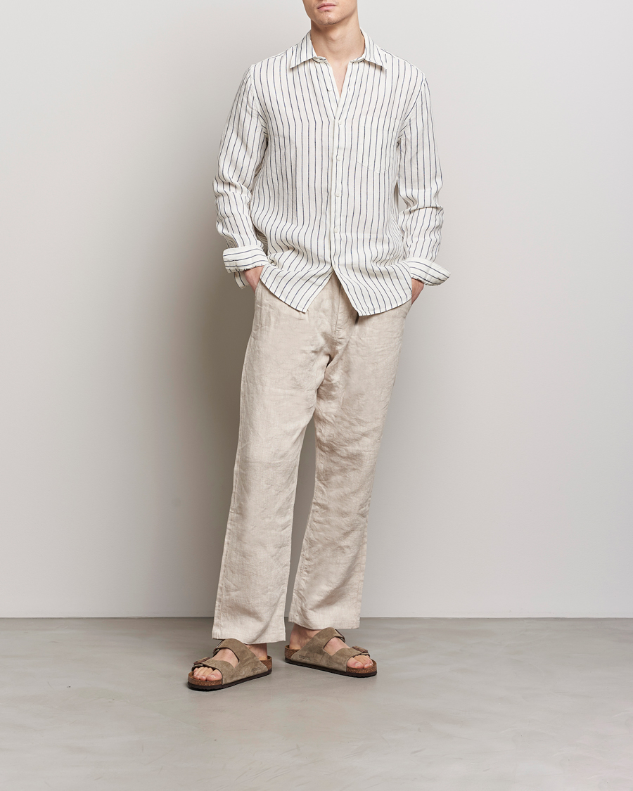 Homme | Chemises | A Day's March | Abu Striped Linen Shirt White/Navy