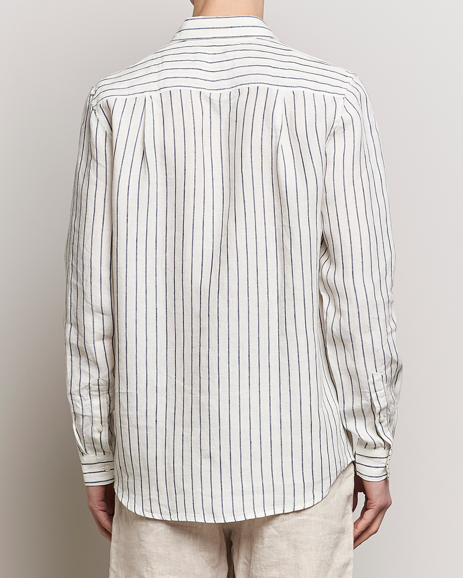 Homme | Chemises | A Day's March | Abu Striped Linen Shirt White/Navy
