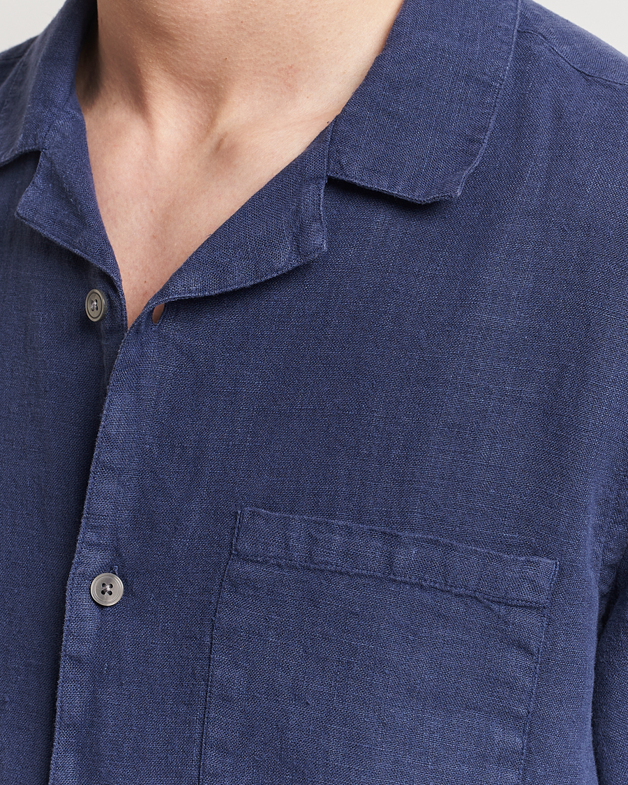 Homme | Chemises | A Day's March | Yamu Short Sleeve Linen Shirt Brewers Blue