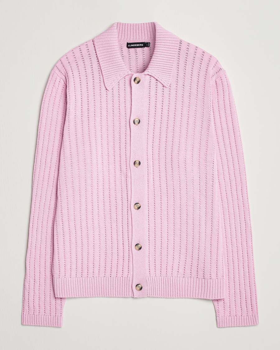 Heren | Truien | J.Lindeberg | Edmondo Collar Cardigan Pink Lavender