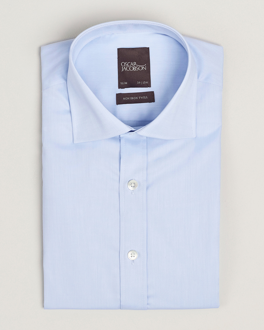Heren | Overhemden | Oscar Jacobson | Slim Fit Cut Away Non Iron Twill Light Blue