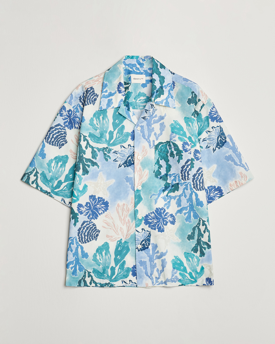 Homme | Chemises | Gant | Camp Collar Sea Print Short Sleeve Shirt Rich Blue