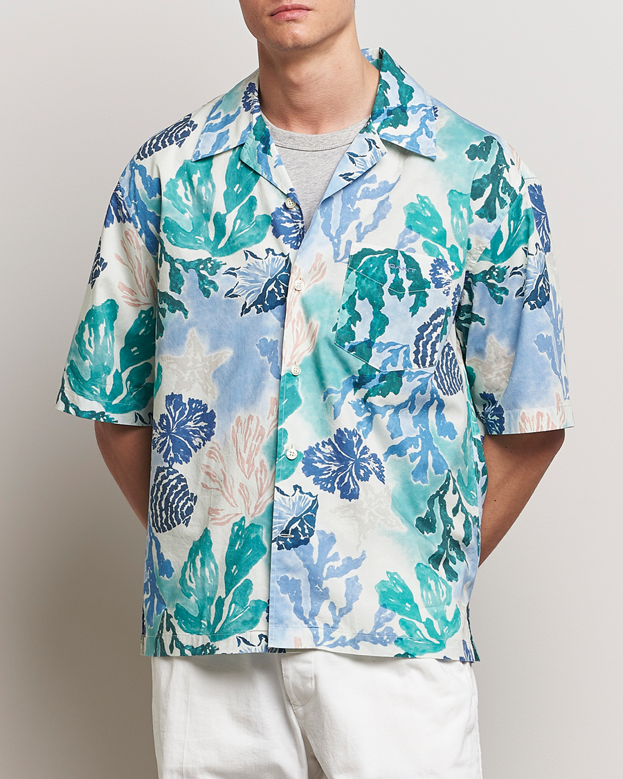Homme | Chemises | Gant | Camp Collar Sea Print Short Sleeve Shirt Rich Blue