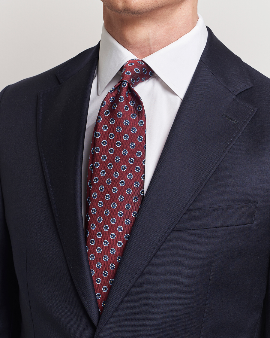 Homme | E. Marinella 3-Fold Jacquard Silk Tie Burgundy | E. Marinella | 3-Fold Jacquard Silk Tie Burgundy