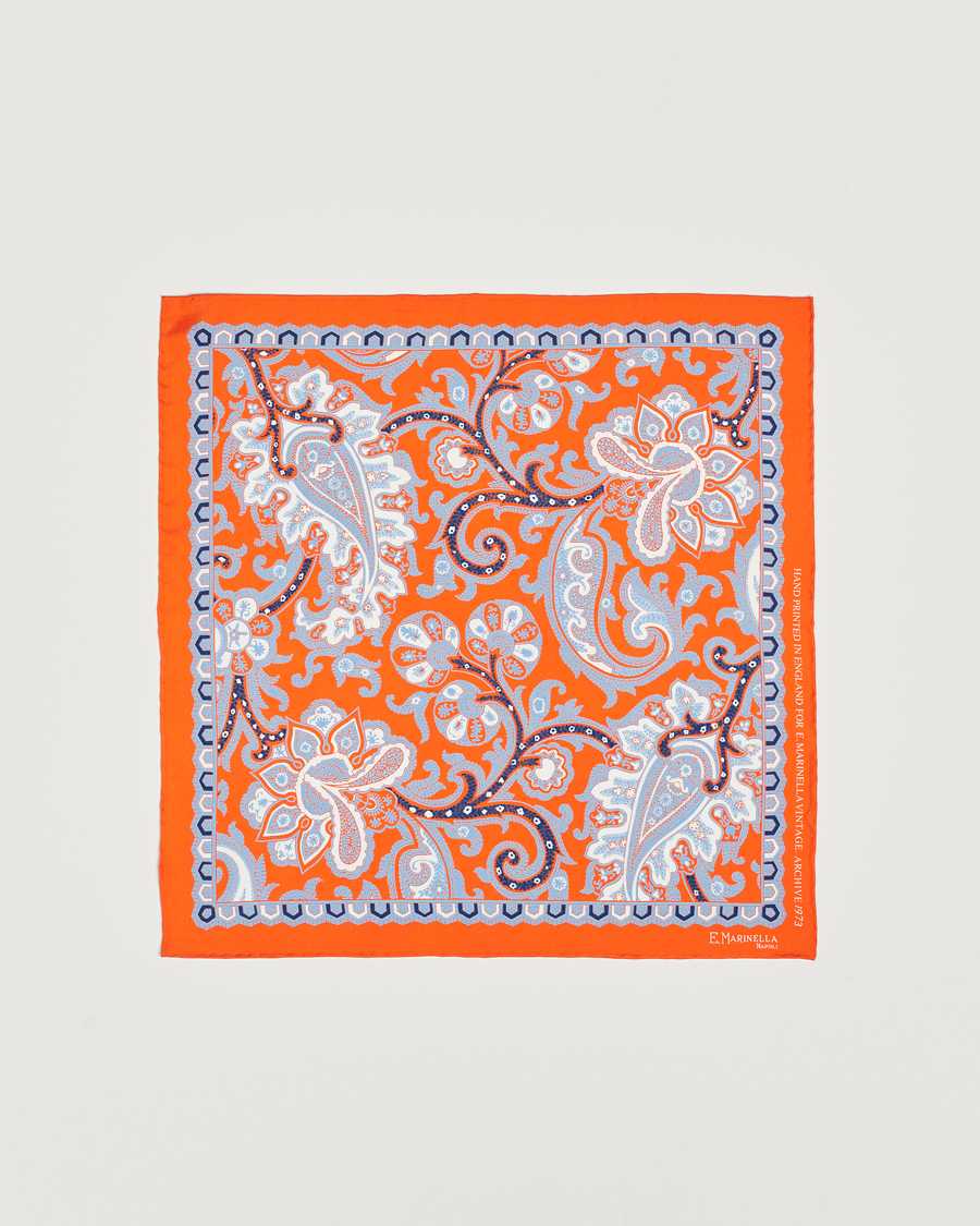 Heren | E. Marinella Archive Printed Silk Pocket Square Orange | E. Marinella | Archive Printed Silk Pocket Square Orange