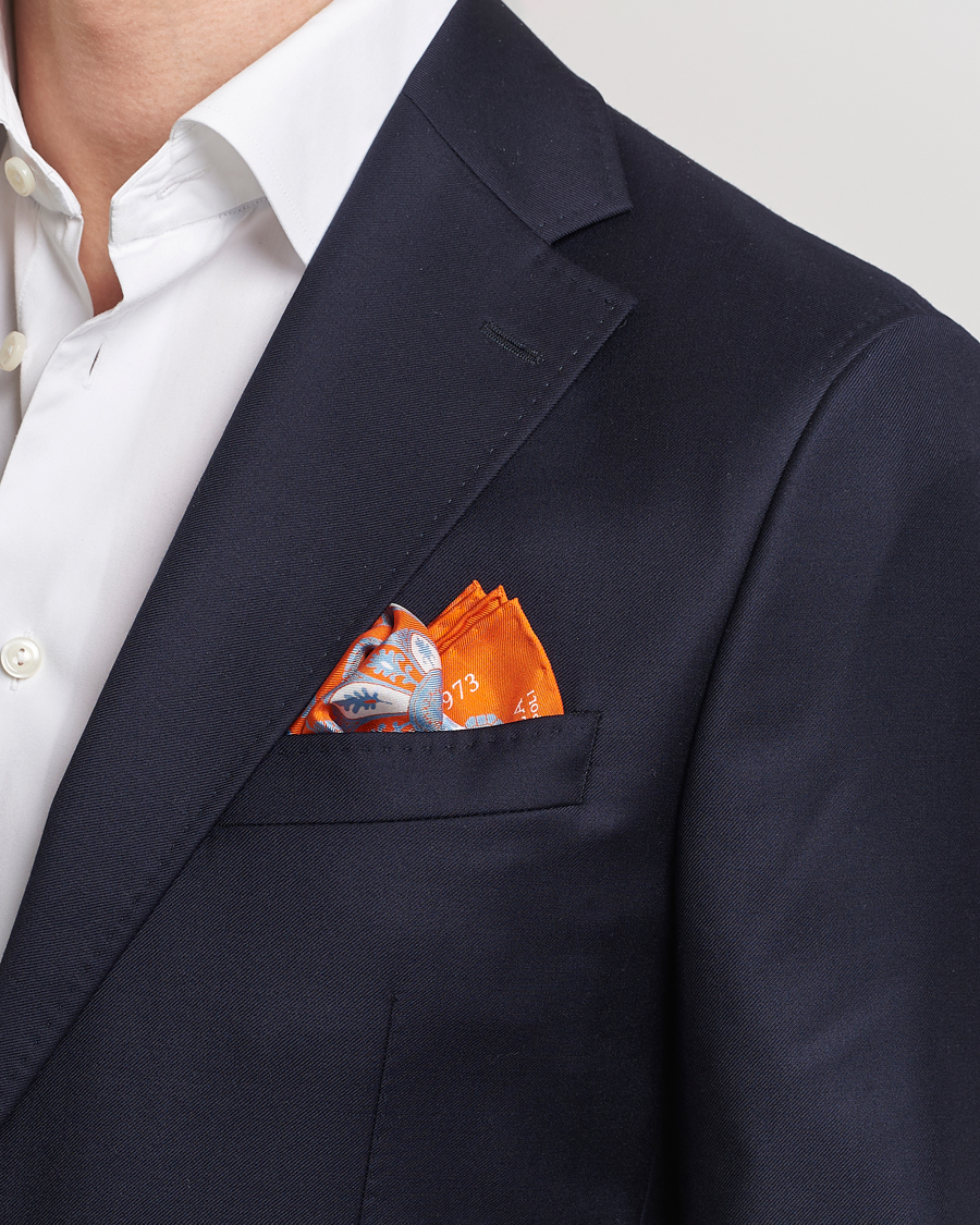 Heren | E. Marinella Archive Printed Silk Pocket Square Orange | E. Marinella | Archive Printed Silk Pocket Square Orange